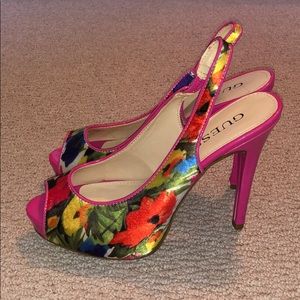 Guess Peep-Toe Floral Heels